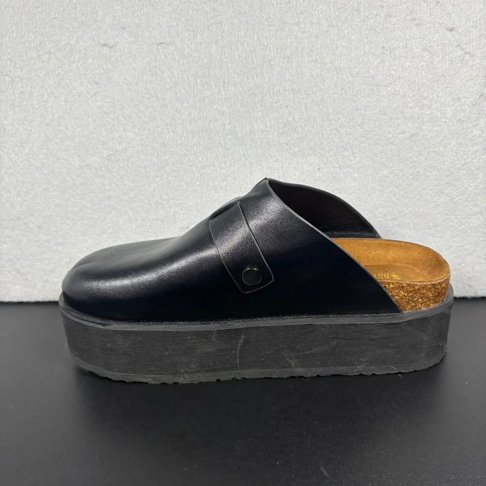 Womens Black Platform Clogs Size 10 Buckle Mules Goth Grunge Chunky Slip On Shoe